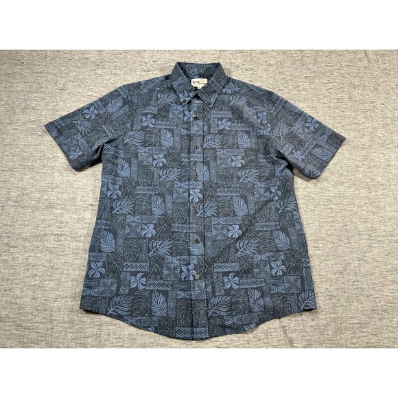 Reyn Spooner Limited Issue Shirt Mens Medium Blue Flowers Tribal Button-Up - Picture 1 of 11